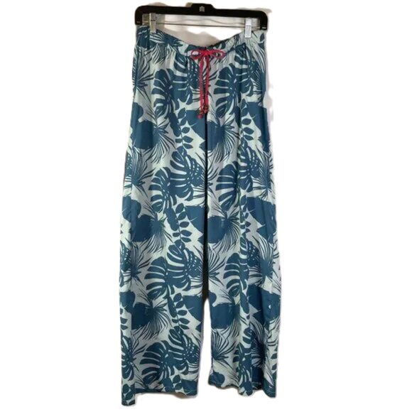 Quagga Green Label Tropical Print Lounge Pants Size M Teal Wide Leg High Rise - Picture 3 of 12